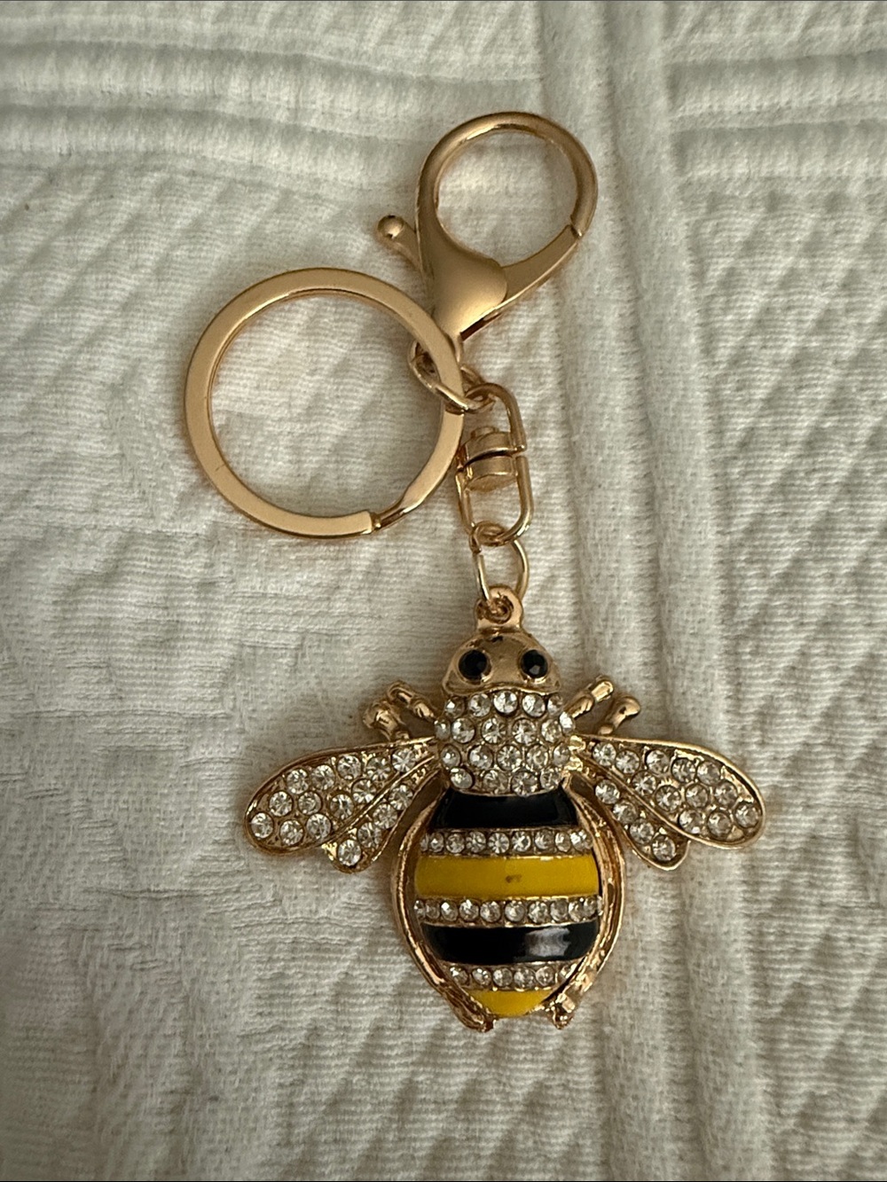 Gold Bee Keychain with Yellow & Black Enamel Stripes